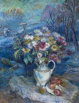 flowers in white vase 1956 Russian Oil Paintings